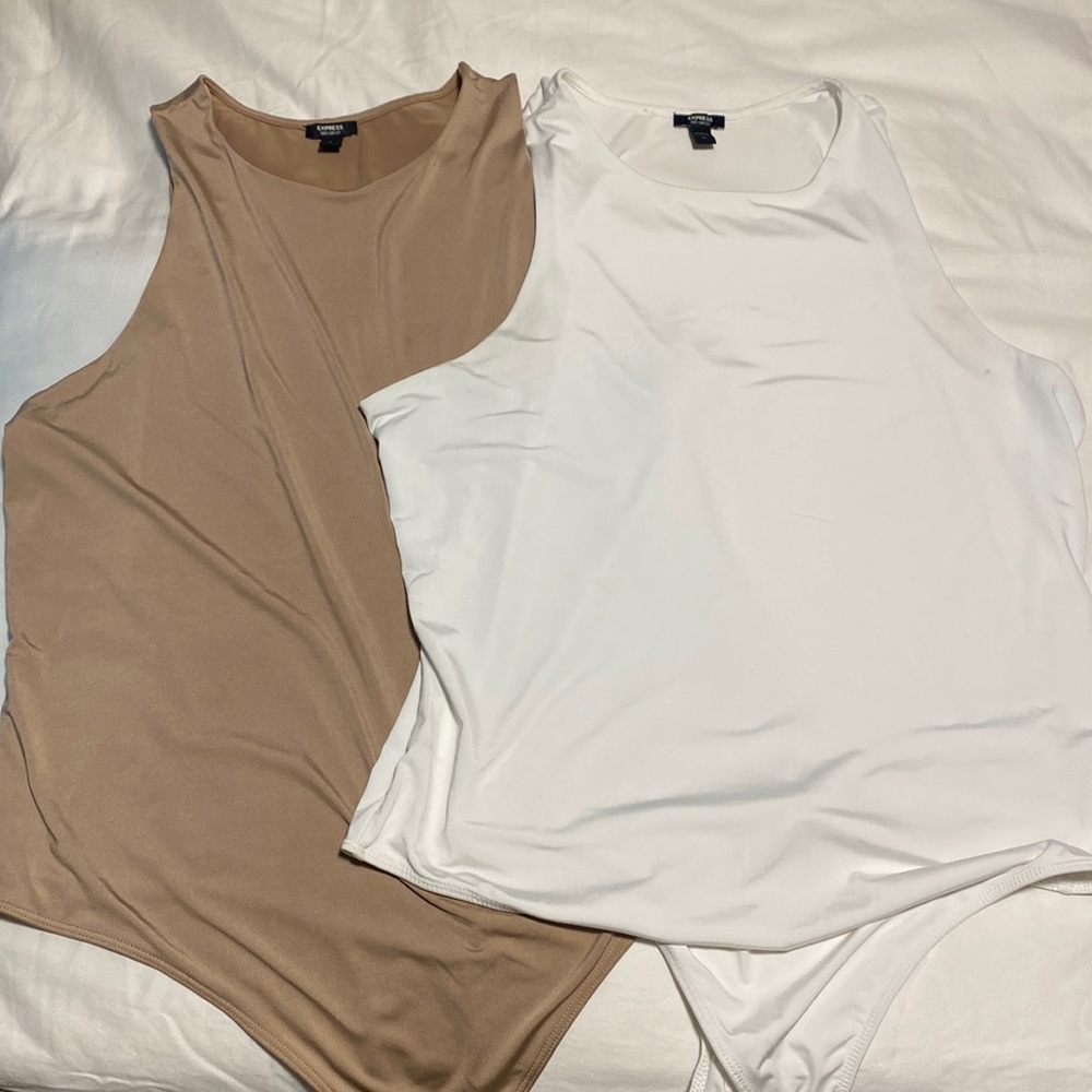 Express Body Contour Tan and White Bodysuits